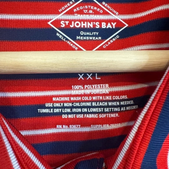 St. John's Bay Mens Dri Fit Red White Blue Striped Short Sleeve Polo Size XXL - Picture 11 of 11